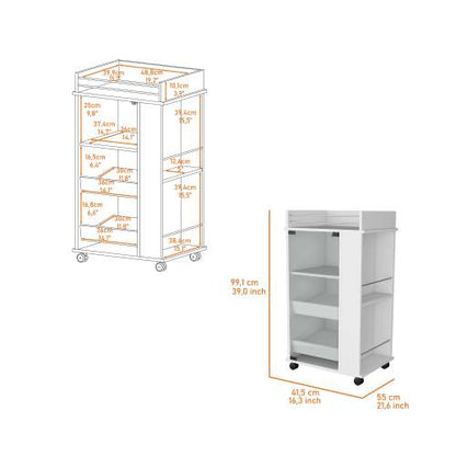Willow Park Glass Door Bar Cart with Bottle Holder and Casters White