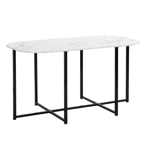 7-Piece Black & White Faux Marble Dining Set, 53.5inch  Table & 6 Chairs