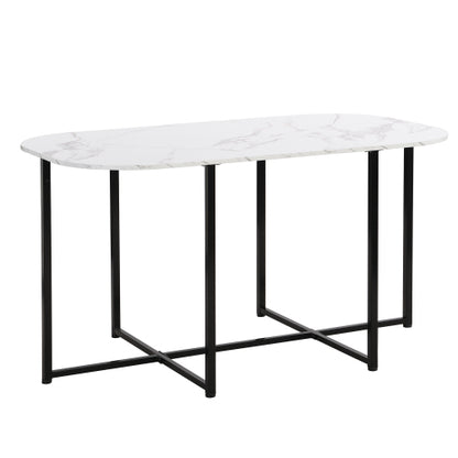 7-Piece Black & White Faux Marble Dining Set, 53.5inch  Table & 6 Chairs