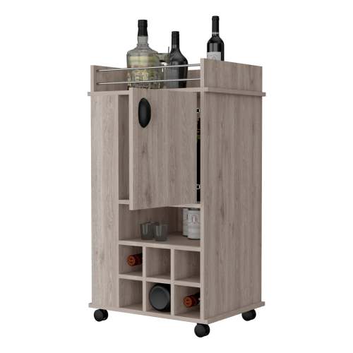 1-Door Bar Cart with Wine Rack and Casters Light Gray