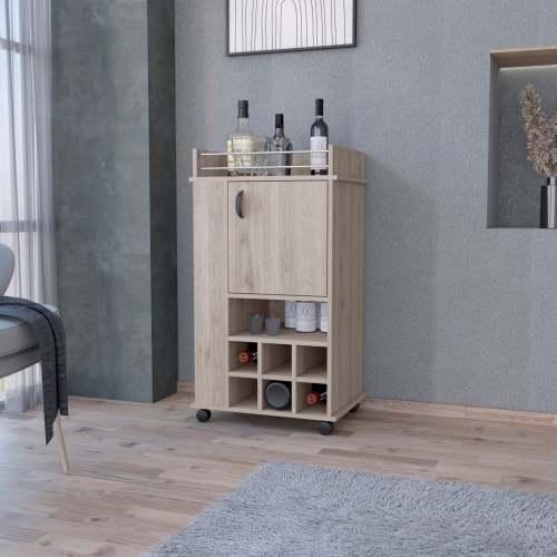 1-Door Bar Cart with Wine Rack and Casters Light Gray