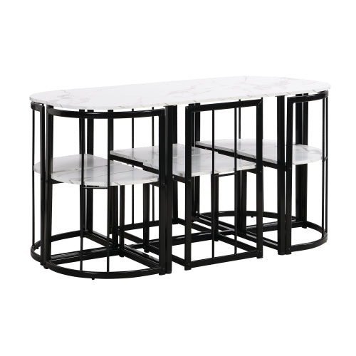 7-Piece Black & White Faux Marble Dining Set, 53.5inch  Table & 6 Chairs