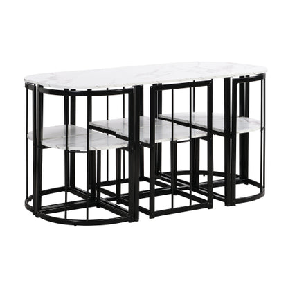7-Piece Black & White Faux Marble Dining Set, 53.5inch  Table & 6 Chairs