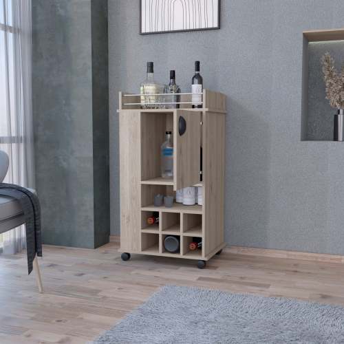 1-Door Bar Cart with Wine Rack and Casters Light Gray