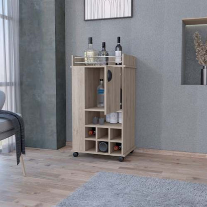 1-Door Bar Cart with Wine Rack and Casters Light Gray
