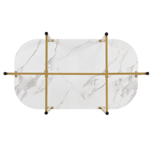 7-Piece Golden & White Faux Marble Dining Set, 53.5inch  Table & 6 Chairs