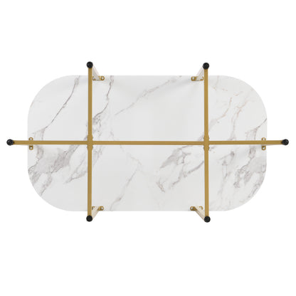 7-Piece Golden & White Faux Marble Dining Set, 53.5inch  Table & 6 Chairs