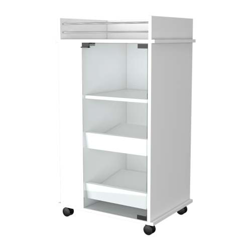 Willow Park Glass Door Bar Cart with Bottle Holder and Casters White