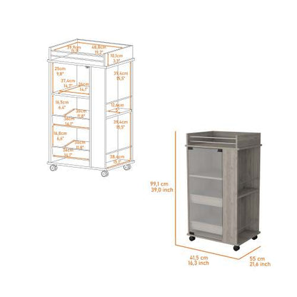 Glass Door Bar Cart with Bottle Holder and Casters Light Gray