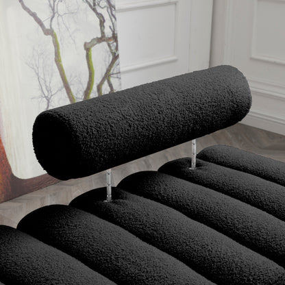 53.2inch  Width Modern End of Bed Bench Sherpa Fabric Upholstered 2 Seater Sofa Couch Entryway Ottoman Bench Fuzzy Sofa Stool Footrest Window Bench with Gold Metal Legs for Bedroom Living Room,Black