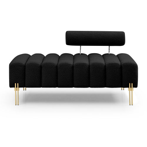 53.2inch  Width Modern End of Bed Bench Sherpa Fabric Upholstered 2 Seater Sofa Couch Entryway Ottoman Bench Fuzzy Sofa Stool Footrest Window Bench with Gold Metal Legs for Bedroom Living Room,Black