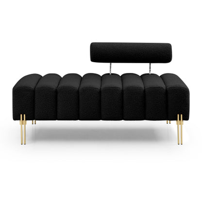 53.2inch  Width Modern End of Bed Bench Sherpa Fabric Upholstered 2 Seater Sofa Couch Entryway Ottoman Bench Fuzzy Sofa Stool Footrest Window Bench with Gold Metal Legs for Bedroom Living Room,Black