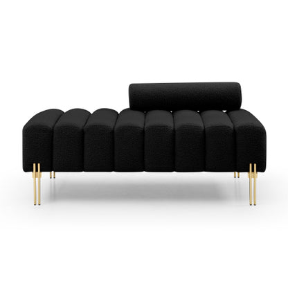 53.2inch  Width Modern End of Bed Bench Sherpa Fabric Upholstered 2 Seater Sofa Couch Entryway Ottoman Bench Fuzzy Sofa Stool Footrest Window Bench with Gold Metal Legs for Bedroom Living Room,Black