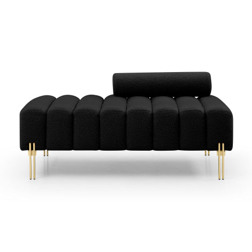 53.2inch  Width Modern End of Bed Bench Sherpa Fabric Upholstered 2 Seater Sofa Couch Entryway Ottoman Bench Fuzzy Sofa Stool Footrest Window Bench with Gold Metal Legs for Bedroom Living Room,Black