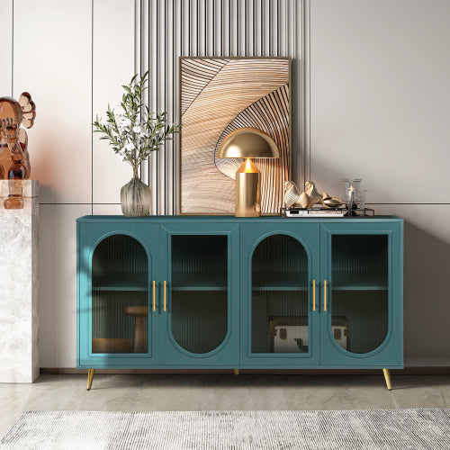 Navy Blue TV Stand for 65 Inch TV Wood Media Console with Gaussian Glass Doors