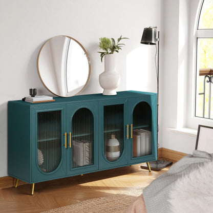 Navy Blue TV Stand for 65 Inch TV Wood Media Console with Gaussian Glass Doors