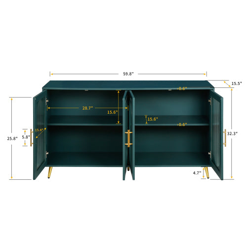 Navy Blue TV Stand for 65 Inch TV Wood Media Console with Gaussian Glass Doors