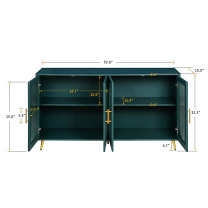 Navy Blue TV Stand for 65 Inch TV Wood Media Console with Gaussian Glass Doors