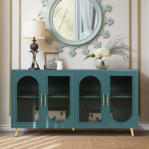 Navy Blue TV Stand for 65 Inch TV Wood Media Console with Gaussian Glass Doors