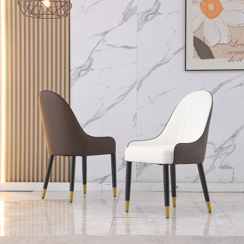 Curved Back PU Leather Dining Chairs, Set of 2, Brown