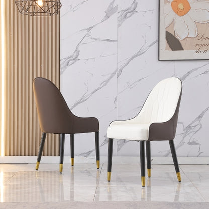 Curved Back PU Leather Dining Chairs, Set of 2, Brown