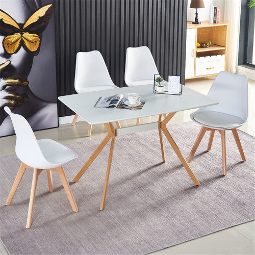 Modern Minimalist Dining Table with MDF Top and Metal Legs, White