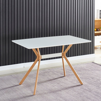 Modern Minimalist Dining Table with MDF Top and Metal Legs, White