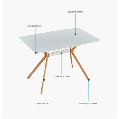 Modern Minimalist Dining Table with MDF Top and Metal Legs, White