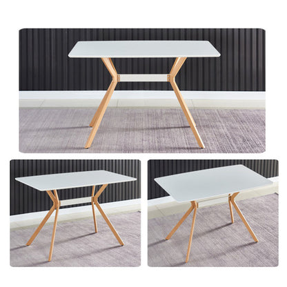 Modern Minimalist Dining Table with MDF Top and Metal Legs, White