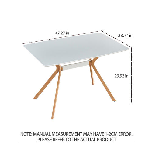 Modern Minimalist Dining Table with MDF Top and Metal Legs, White