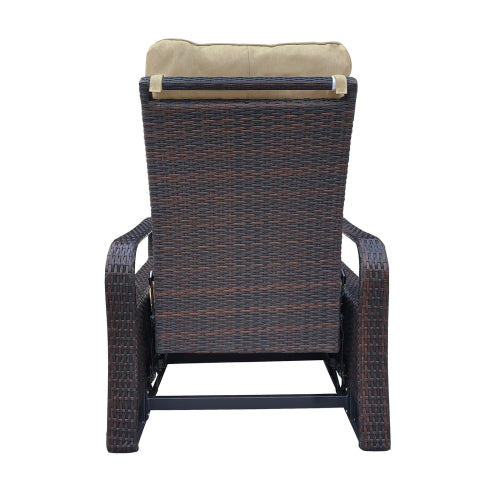 Outdoor Recliner, Automatic Adjustable Wicker Lounge Recliner Chair with Comfy Thicken Cushion, All Weather Aluminum Frame, Brown Wicker + Khaki Cushion