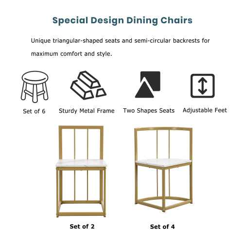 7-Piece Golden & White Faux Marble Dining Set, 53.5inch  Table & 6 Chairs