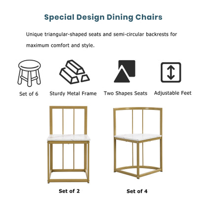 7-Piece Golden & White Faux Marble Dining Set, 53.5inch  Table & 6 Chairs