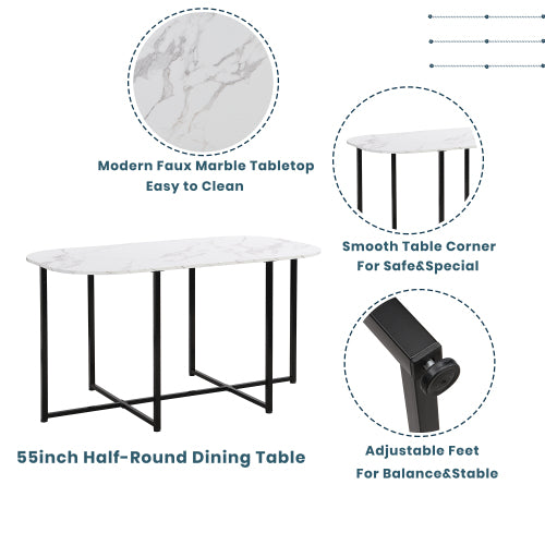 7-Piece Black & White Faux Marble Dining Set, 53.5inch  Table & 6 Chairs
