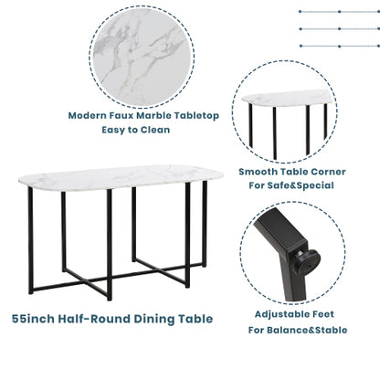 7-Piece Black & White Faux Marble Dining Set, 53.5inch  Table & 6 Chairs