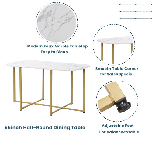 7-Piece Golden & White Faux Marble Dining Set, 53.5inch  Table & 6 Chairs