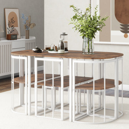 7-Piece White & Cherry Dining Set, Faux Marble Table & 6 Chairs