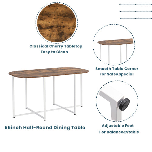 7-Piece White & Cherry Dining Set, Faux Marble Table & 6 Chairs