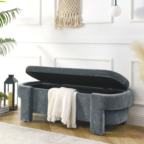 Chenille Upholstered Bench with Large Storage Space for the Living Room, Entryway and Bedroom,Grey,( 51.5''x20.5''x17'' )