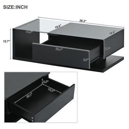 2-Tier Rectangular Glass Coffee Table, Black
