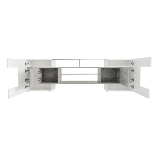 78.7 Inch Unique Shape High Gloss Grey TV Stand LED Illuminated Tempered Glass Shelves for Up To 88 Inch TV