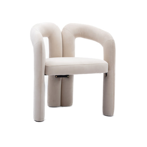 Velvet Upholstered Barrel Dining Armchairs, Set of 2, Beige