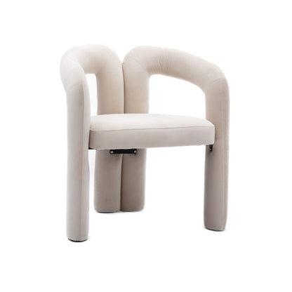 Velvet Upholstered Barrel Dining Armchairs, Set of 2, Beige