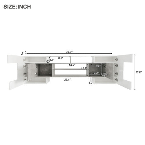 78.7 Inch Unique Shape High Gloss Grey TV Stand LED Illuminated Tempered Glass Shelves for Up To 88 Inch TV