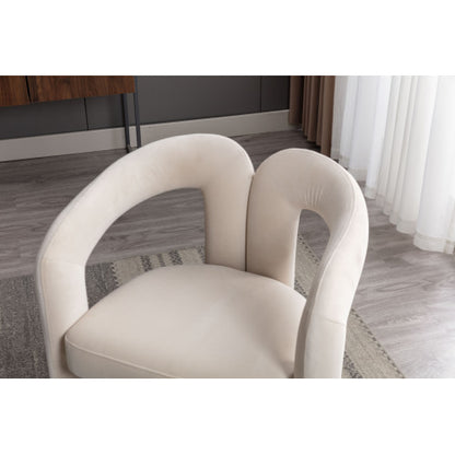 Velvet Upholstered Barrel Dining Armchairs, Set of 2, Beige