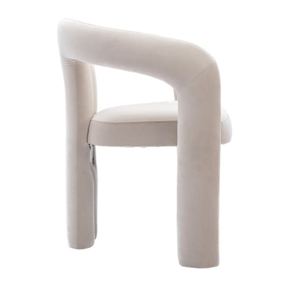 Velvet Upholstered Barrel Dining Armchairs, Set of 2, Beige