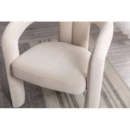 Velvet Upholstered Barrel Dining Armchairs, Set of 2, Beige