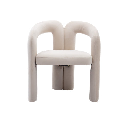 Velvet Upholstered Barrel Dining Armchairs, Set of 2, Beige