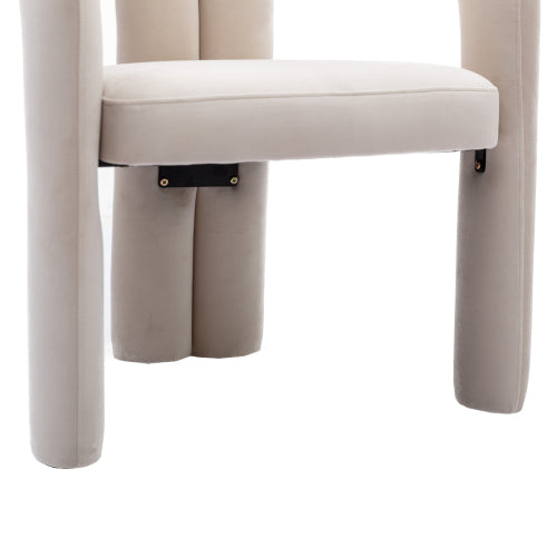 Velvet Upholstered Barrel Dining Armchairs, Set of 2, Beige