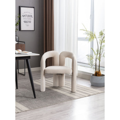 Velvet Upholstered Barrel Dining Armchairs, Set of 2, Beige